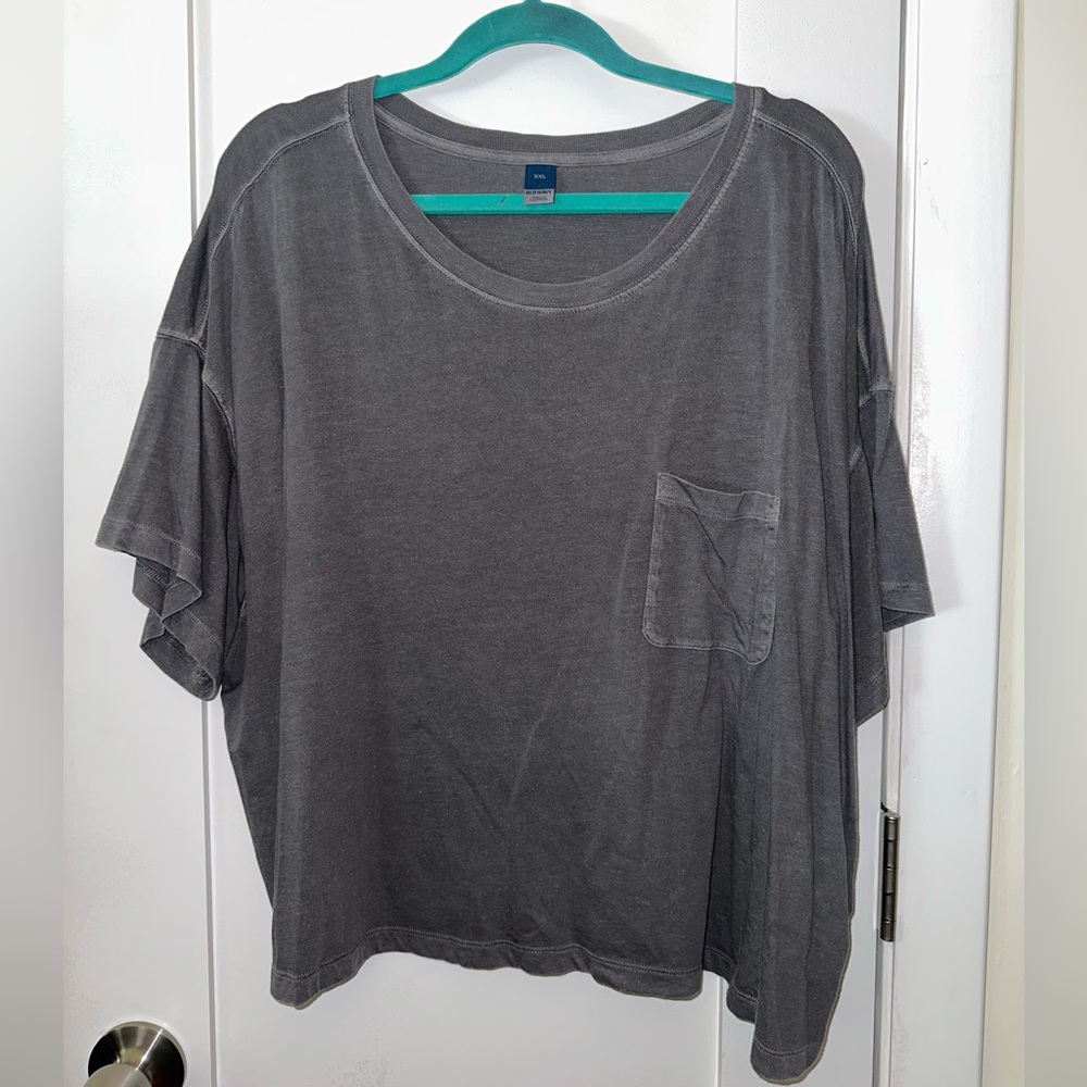 Grey, Short Sleeve, Crop Shirt, Size XXL
